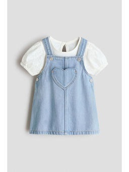 H&M - Girls Blue 2-Piece Cotton Dungaree With T-Shirt