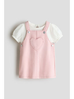 H&M - Girls Pink 2-Piece Cotton Dungaree With T-Shirt