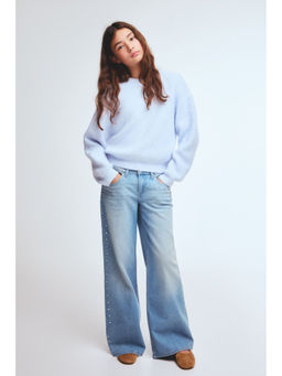 H&M - Girls Blue Studded Wide Leg Low Jeans