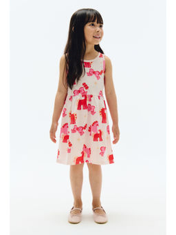 H&M - Girls Pink Printed Cotton Dress