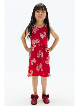H&M - Girls Red Printed Cotton Dress