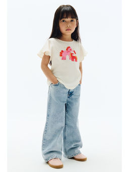 H&M - Girls White Printed Flutter-Sleeved Top