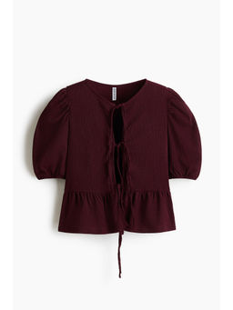 H&M - Women Maroon Tie-Front Peplum Top