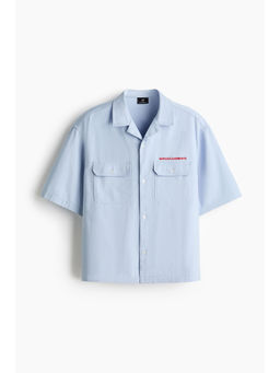 H&M - Men Blue Relaxed Fit Short-Sleeved Utility Shirt