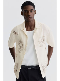 H&M - Men Cream Relaxed Fit Cotton Resort Shirt
