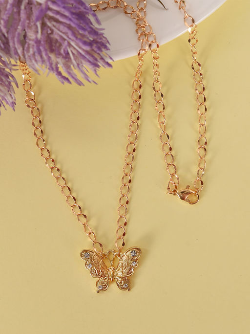 VIRAASI Gold-Toned Butterfly Pendant with Chain