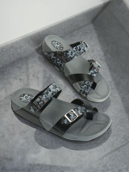 Carlton London - Mens Black Color Printed Buckle Sandals