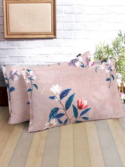 ARRABI - Brown Floral Polycotton Pillow Covers (Pack of 2)