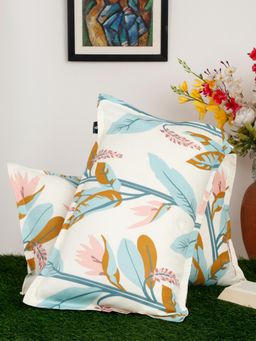 ARRABI - Off White Floral Polycotton Pillow Covers (Pack of 2)