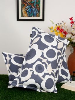 ARRABI - Grey Floral Polycotton Pillow Covers (Pack of 2)