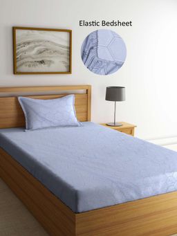 ARRABI - Grey Geometric Polycotton Single Bedsheet with Pillow Cover