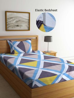 ARRABI - Multi-Color Geometric Polycotton Single Bedsheet with Pillow Cover
