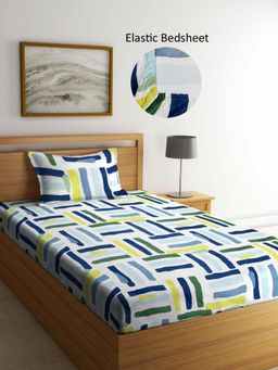 ARRABI - Multi-Color Geometric Polycotton Single Bedsheet with Pillow Cover