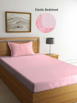 ARRABI - Pink Geometric Polycotton Single Bedsheet with Pillow Cover