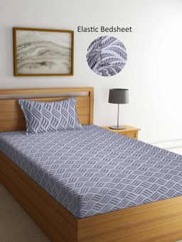 ARRABI - Grey Geometric Polycotton Single Bedsheet with Pillow Cover