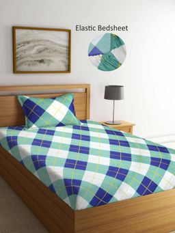ARRABI - Multi-Color Geometric Polycotton Single Bedsheet with Pillow Cover