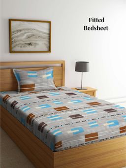 ARRABI - Multi-Color Geometric Polycotton Single Bedsheet with Pillow Cover