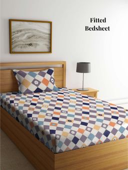 ARRABI - Multi-Color Geometric Polycotton Single Bedsheet with Pillow Cover