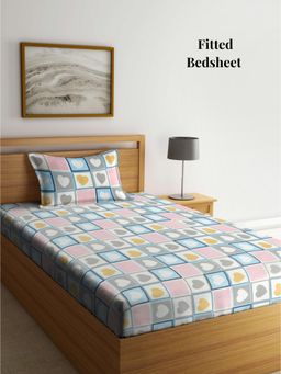 ARRABI - Multi-Color Geometric Polycotton Single Bedsheet with Pillow Cover