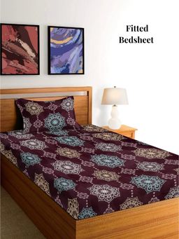 ARRABI - Purple Floral Polycotton Single Bedsheet with Pillow Cover