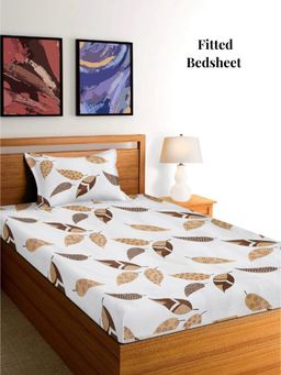 ARRABI - Cream Floral Polycotton Single Bedsheet with Pillow Cover