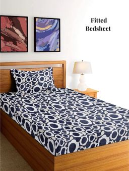 ARRABI - Grey Floral Polycotton Single Bedsheet with Pillow Cover