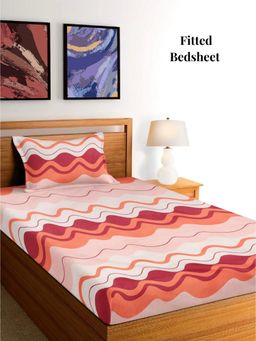 ARRABI - Pink Geometric Polycotton Single Bedsheet with Pillow Cover