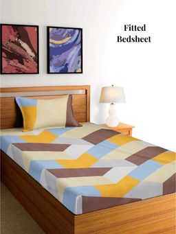 ARRABI - Multi-Color Geometric Polycotton Single Bedsheet with Pillow Cover