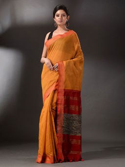 Arhi - Mustard Blended Cotton Saree with Unstitched Blouse (Set of 2)