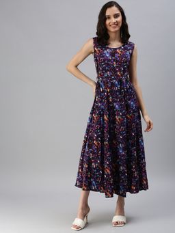 SHOWOFF - Women's Maxi Abstract Purple Round Neck A-line Dress