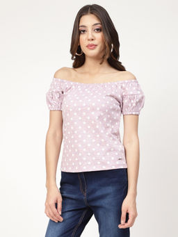 ELLE - Womens Polka Dots Lilac off-shoulder top