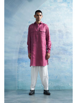 Charkhee - Aura Grape Pink Linen Pathani Kurta with Pant (Set of 2)