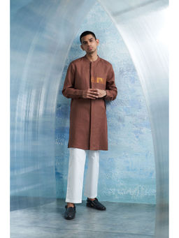 Charkhee - Aura Woody Brown Placket Kurta with Pant (Set of 2)
