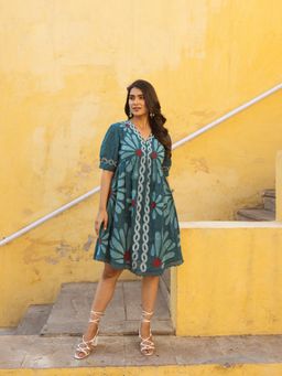 AADEWS - Embroidered Solid Short Dress