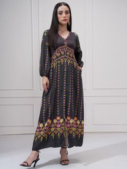 VISHUDH - Women Black Printed Maxi Panelled Dress
