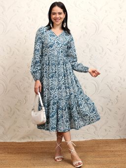 VISHUDH - Women Ethnic Printed Midi Dress with Inner (Set of 2)