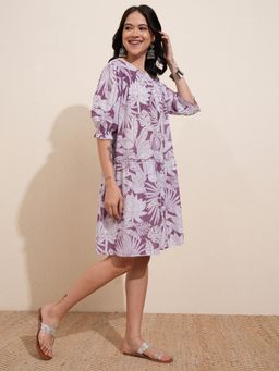 VISHUDH - Women Floral Printed Puff Sleeves Dress