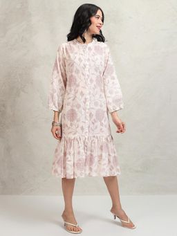 VISHUDH - Women Mauve Floral Drop Waist Midi Dress