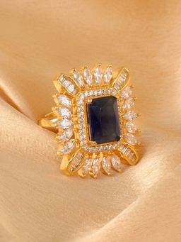 Saraf RS Jewellery - Gold Plated Blue Colour Ad Studded Handcrafted Adjustable Ring (Adjustable)