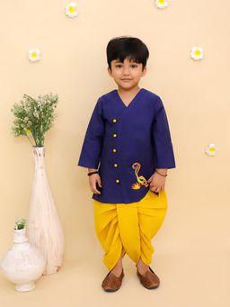 Junitos - Blue Full Sleeves Embroidered Kurta & Dhoti Pant