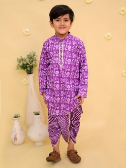 Junitos - Purple Cotton Bandhni Print Kurta with Dhoti Pant