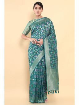 Soch - Women Blue Silk Woven Saree with Unstitched Blouse