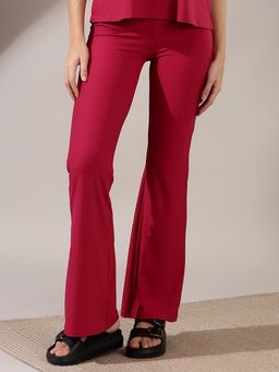 Fitkin - Luxe Women Maroon Ribbed Bootcut Track Pant