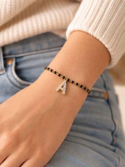 Digital Dress Room - A Letter White Alphabet Gold Plated Mangalsutra Bracelet