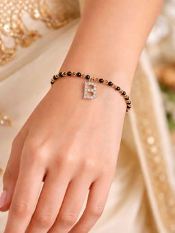 Digital Dress Room - B Letter White Alphabet Gold Plated Mangalsutra Bracelet