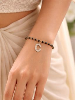 Digital Dress Room - C Letter White Alphabet Gold Plated Mangalsutra Bracelet