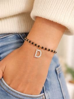 Digital Dress Room - D Letter White Alphabet Gold Plated Mangalsutra Bracelet