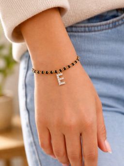 Digital Dress Room - E Letter White Alphabet Gold Plated Mangalsutra Bracelet