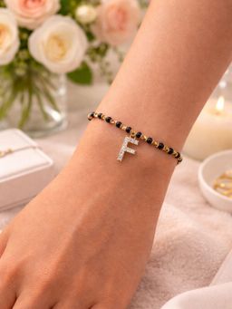 Digital Dress Room - F Letter White Alphabet Gold Plated Mangalsutra Bracelet