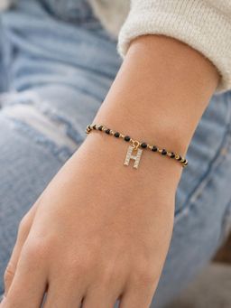 Digital Dress Room - H Letter White Alphabet Gold Plated Mangalsutra Bracelet